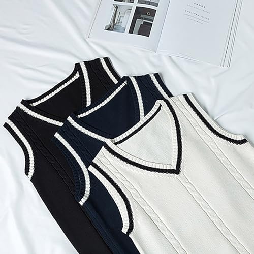 ZLBDYG Casacos de inverno femininos suéter colete casual gola V pulôver camisa cor colisão suéter se