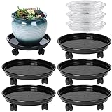 Circloophs 5 Packs Plastic Plant Caddy with Casters 12" Heavy-Duty Plant Dolly Rolling Plant Stand w