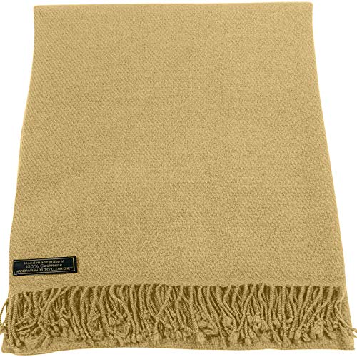 CJ Apparel Dark Cream 100% Cashmere Shawl Pashmina Scarf Wrap Stole Head Wrap Hand Made in Nepal New2