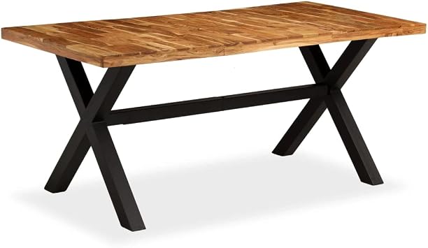Solid Wood Dining Table for 6, 70.9 Inch Rustic Farmhouse Kitchen Industrial Acacia Wood Dining Room with Metal Legs, Black Brown Rectangular Table for Family Dinner and Entertaining