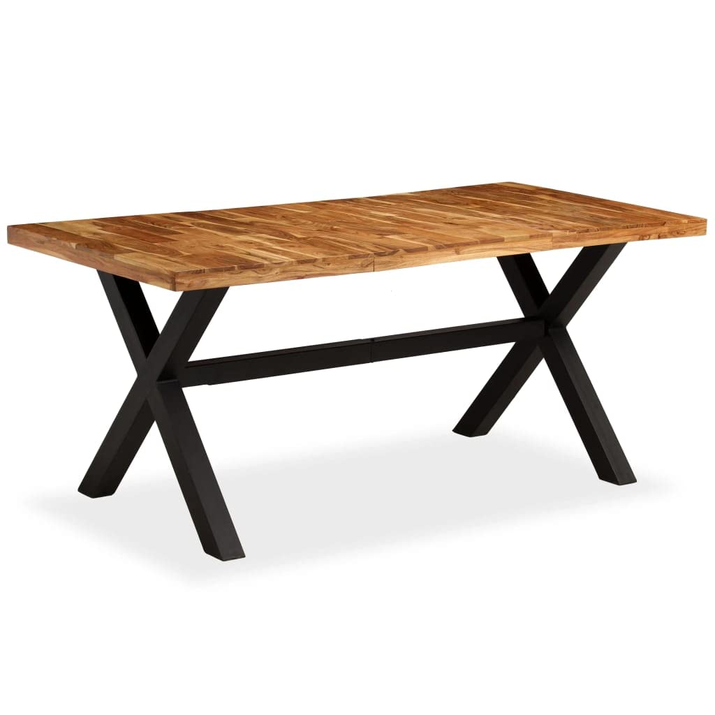Tavolo da pranzo in legno massiccio di acacia e mango, 180 x 90 x 76 cm, grande tavolo da cucina in legno massiccio dal design industriale con gambe in acciaio, realizzato a mano, per sala
