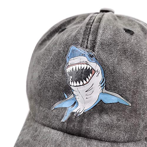 Waldeal Boys' Printing Shark Hats Cute Distressed Adjustable Kids Baseball Cap Black #TOP1