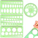 PEVRUAY Plantillas Para Dibujar,Plantilla Circulos,Reglas Dibujo Tecnico,Plantilla Elipses Isometricas,para Medir Reglas Círculo Geométrico Plantillas de Dibujo 4pcs(Verde Transparente)