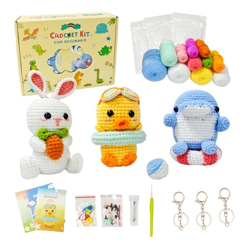 Lonsien Crochet Kit Principiantes de Animales Amigurumi Kit Guía en Español Incluida. e Instrucciones Paso a Paso en Vídeo para Adultos y Niños DIY y Tejido a Mano