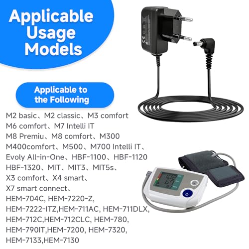 6V Netzteil Ladegerät für Omron Blutdruckmessgerät, Ersatz AC Adapter für Omron M2 M3 M6 M7 Intelli IT, M3 Comfort, X2 X3 X4 X7 Smart, 1,5m Ladekabel kompatibel mit HHP-CM01