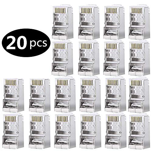 GeekerChip 20 Pezzi Plug Connettori di Rete Cat6,Placcato in Oro 24K per CAT 6,CAT 5e e CAT 5 Schermato RJ45 8P8C Connettore per STP Ethernet Network Cavo Spina Modulare a Crimpare