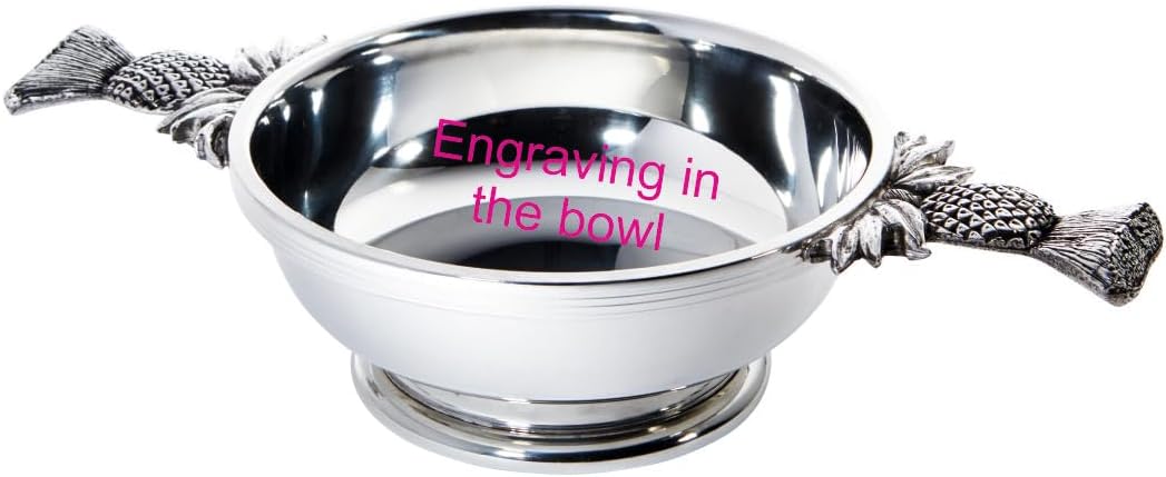 Wentworth Pewter -Thistle Handle Pewter Quaich Whisky Tasting Bowl Loving Cup Burns Night (customised)