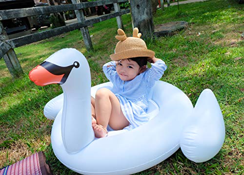 iefoah Baby Pool Float with Canopy Swan Inflatable Floatie with Sunshade Swan Swimming Ring for Infa