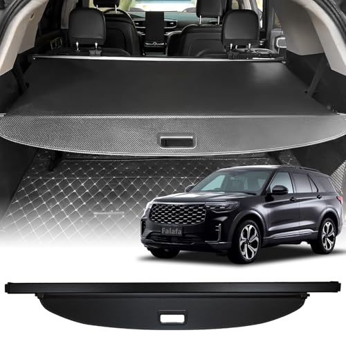Falafa Trunk Cargo Cover for Ford Explorer 2020-2025, Retractable Cargo Cover with Carbon Fiber Texture Ends Punch-Free, Trunk Shade Shield Rear Security Cover for Explorer Accessories