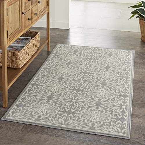 NOURISON Jubilant Floral Ivory/Grey 3' x 5' Area-Rug, Easy-Cleaning, Non Shedding, Bed Room, Living Room, Dining Room, Kitchen (3x5) - Image 2