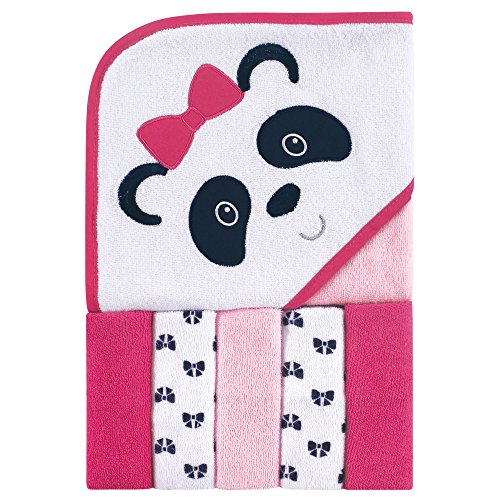 Image of Luvable Friends Unisex Baby Hooded Towel with Five Washcloths, Panda, One Size