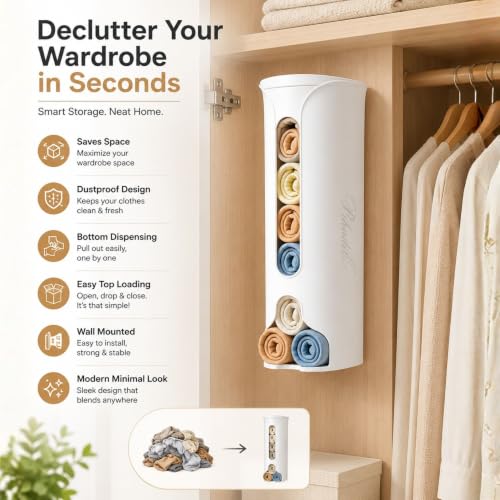 Image of Wall Mounted Underwear Storage Organizer, Hanging Wardrobe Organizer for Socks, Panties, Bras & Innerwear, Dustproof Closet Storage Box, Space Saving Storage Container, Pack of 1, Multicolor
