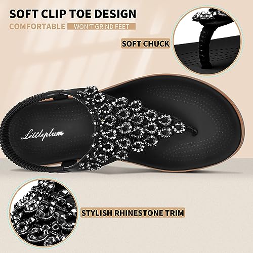 Image of Littleplum Womens Sandals Arch Support Slingback Rhinestone Dressy Sandals Comfort Summer Shoes Ankle Strap Elastic Flats for Beach Walking