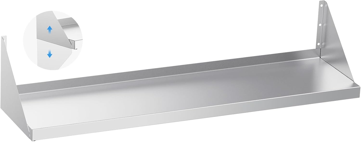 Stainless Steel Wall Shelf 12" x 24" 260lb, Metal Commercial Kitchen Shelves Wall Mount with Reversible Brackets, Heavy Duty Wall Storage Rack for Home, Restaurant, Garage, Hotel, Silver