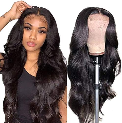 IUPin Body Wave Lace Front Wigs Human Hair Pre Plucked Bleached Knots with Baby Hair Glueless 4×4 Brazilian Virgin Lace Closure Human Hair Wigs for Black Women Natural Color 150 Density