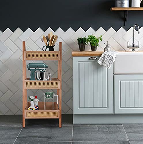 Zybt Ladder Bookshelf, 3-Tier Rattan Bookshelf, Free Standing Bookcase, Blanket Ladder, Wood Organizer Storage Shelves For Living Room Bedroom Kitchen Bathroom Balcony And Home Office #TOP5