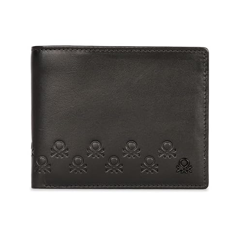 United Colors of Benetton Men RFID Protected Erlach Global Coin Wallet - Black, No. of Card Slot: 4 | Embossed Global Coin Wallet with Side Closure | Leather