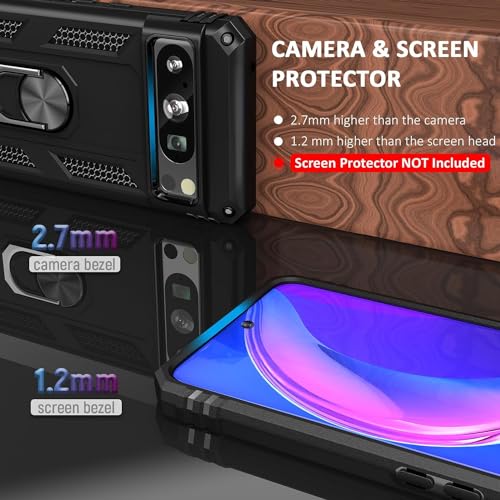 Image of Realcase Google Pixel 8 Pro Back Cover Case | Heavy Duty Dual Layer Hybrid Shock Proof Armor Defender Ring Case Back Cover For Google Pixel 8 Pro 5G (Black) - Polycarbonate