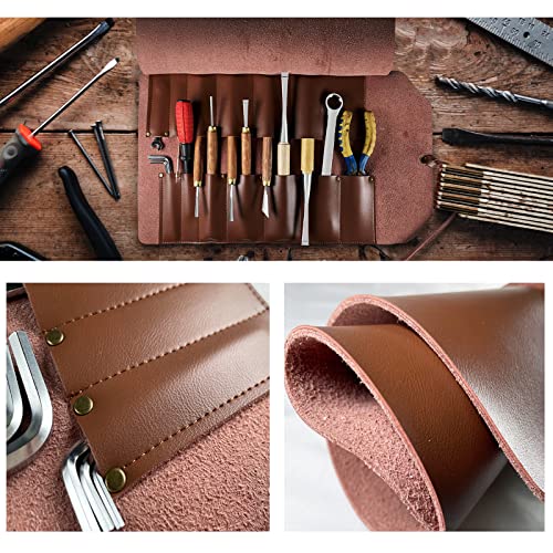 Vannaey Faux Leather Roll Up Tool Bag, 14 Pockets Portable Small Tool Pouch For Chisel Set, Knife Roll Tool Roll Wrench Roll Small Tool Bags, Woodworking Tools Organizer #TOP1