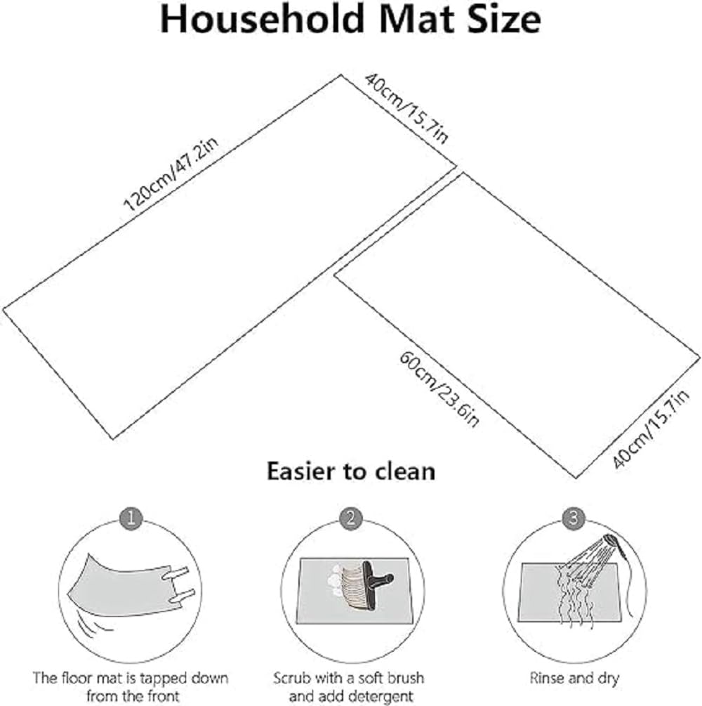 Kitchen Floor Mat Set 120cm x 40cm and 60cm x 40cm, Printed Surface with Non-Slip Rubber Bottom, Washable Household Mats for Kitchen and Entryway(Black Flower) — Amazon image 2