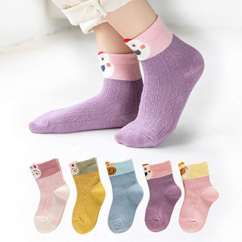 Image of Pink Socks for Girls, Calf length, Soft Pure Cotton, Lightweight & Breathable, 1 to 9 Years, Pack of 5, Designer socks, Gift Option