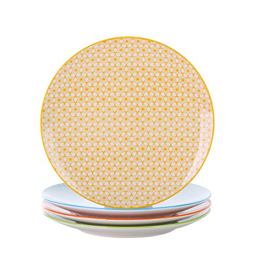 Vancasso Natsuki Porcelain Dinner Plates, 4 Pieces Hand-Patterned Round 10.5 Inches Ceramic Salad Plates Serving Dishes Set Of 4 For Steak Pasta Salad #TOP23