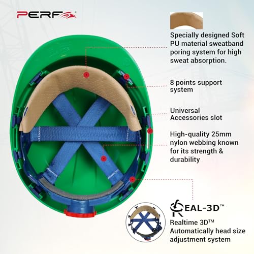 Image of PERF Safety Helmet for Construction & Outdoor Work|Easy 3D Fitting System for Any Head Size|Lightweight|8-Point Support Easy Impact Absorption Sweatband|Orbit-R|Green