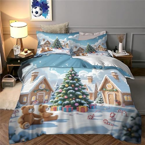 Housse de couette Noël microfibre parure anti-allergie lit - 6
