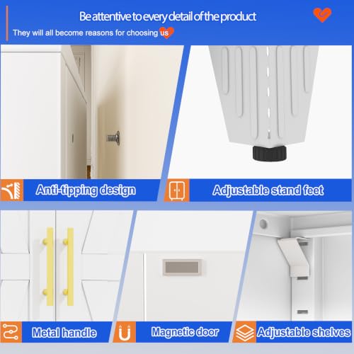 Image of GAIOUS 74.8 inch Tall Kitchen Pantry Cabinet, Metal File Storage Cabinet White