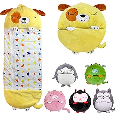 HICAS Kids Sleeping Bag with Pillow,Soft and Warm Sleeping Bags for Girls And Boys,Foldable Cartoon Animal Sleeping Bags,A Surprise Gift for Children 3-14 Years (70.87x27.56inch(L), Yellow dog) Cover