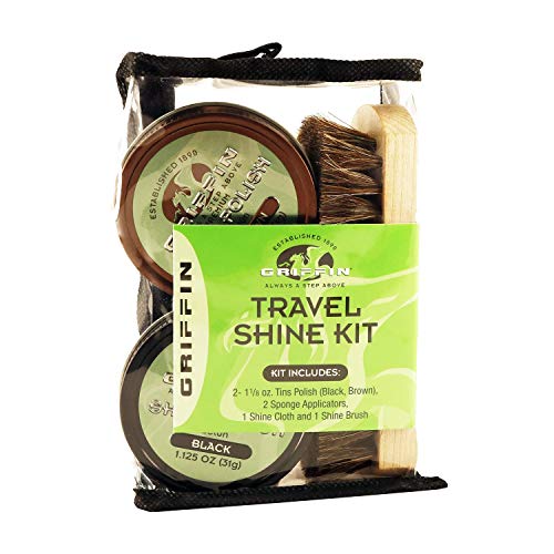 GRIFFIN Travel Shoe Shine Kit - Includes Black Shoe Polish, Brown Shoe Polish