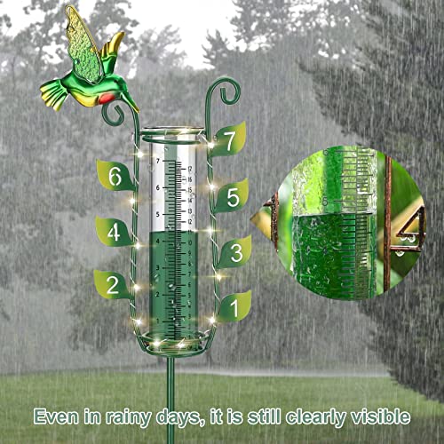 Sysuvana Rain Gauge Outdoor, 32" Hummingbird Rain Gauge With Large Numbers, Solar Rain Gauges With Led Light For Yard Garden Patio Lawn Decoration #TOP1