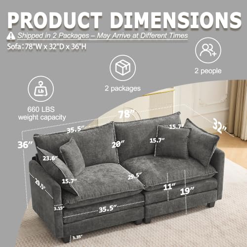 Image of 78 inch Modular Sectional Sofa, Cloud Loveseat Couch for Living Room