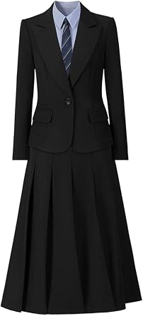 Womens Formal Skirt Suit Lapel Long-Sleeve Two-Piece Suit Set