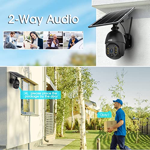 Enster Solar Security Camera Outdoor, Wireless Ptz Wifi Camera 360° View With Spotlight, Solar Battery Powered, Color Night Vision, Motion Detection, 2-Way Audio, Metal Shell, Waterproof - Black #TOP6