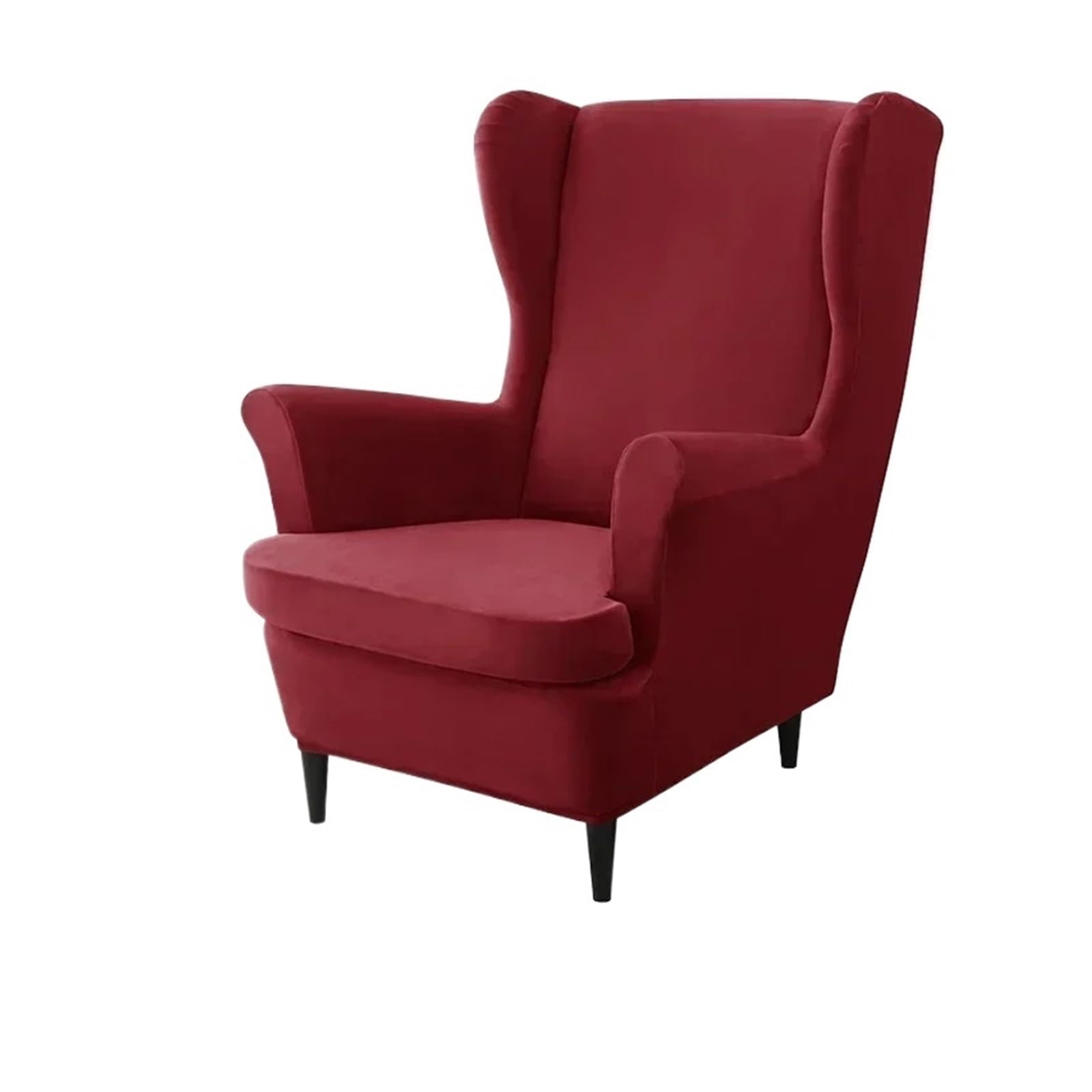 GCYEIDMA Wing Chair Slipcover Wing Chair Cover Stretch Elastic Wingback Sofa Covers Soild Color Armchair Slipcovers with Seat Cushion Slipcover(Wine Red Chair Cover)