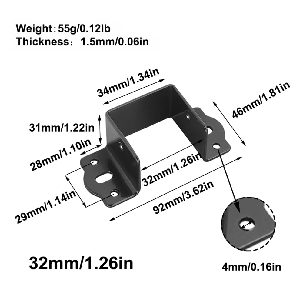 SEIWEI 4 Pcs Heavy Duty Bed Rail Fittings Thickening Cold Rolled Steel U-Shape Bed Supporters Hardware for Beds Frame Bracket Headboard Footboard(32mm/1.26in)