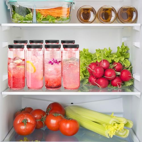 Image of Ruckae Pink 16oz 10 Pack Juice Bottles, Glass Bottles Juicing with Lids, Smoothie Cup Lids and Straws, Water Bottle Mason Jar Drinking Glasses for Juicing, Smoothies, Kombucha