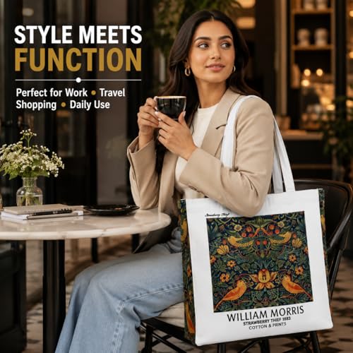 Image of Artsy Canvas Tote Bag for Women | Zipper Closure, Bottle Holder & Keychain Hook | Premium Cotton Canvas Bag for Travel, College, Office | Reusable Shopping Tote Bag Gift