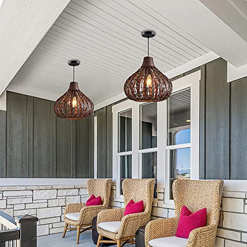 Bamboo Pendant Light Boho Light Fixture Basket Rattan Pendant Lights Chandelier Wicker Lamp Shades Japanese Pendant Lighting for Living Room Bedroom Restaurant Cafe Teahouse DiningRoom 2PCS - Image 3