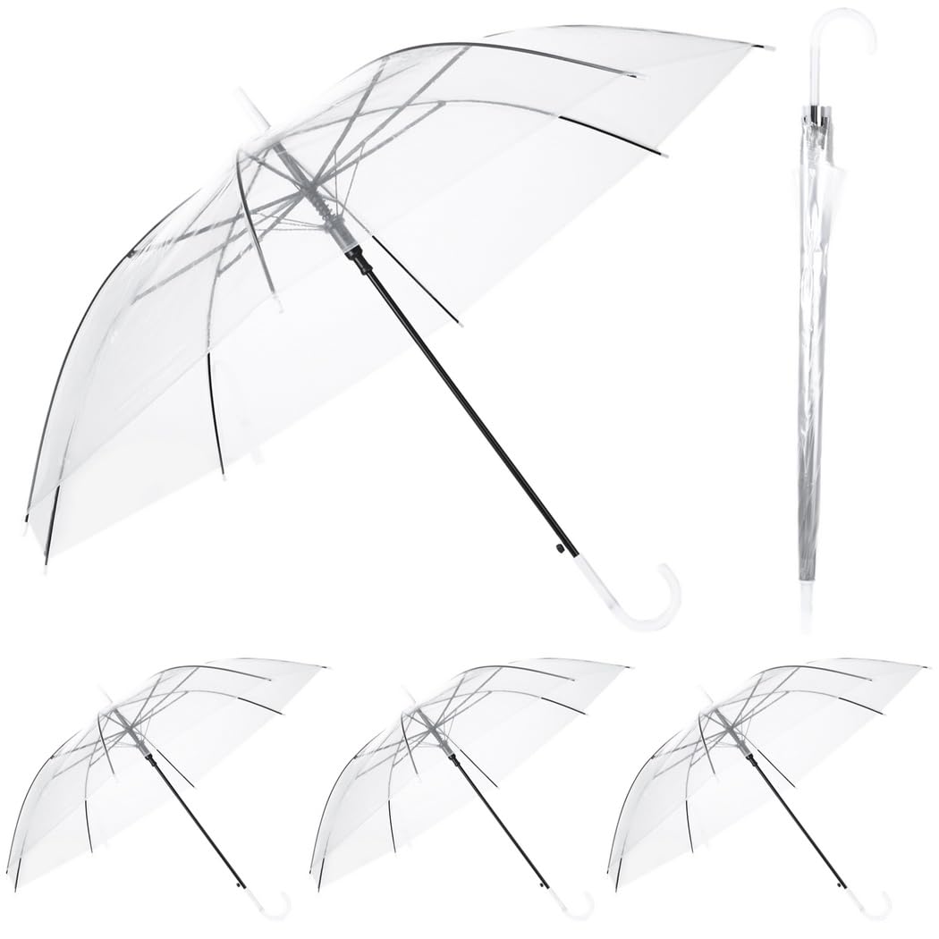 4 Stk. Hochzeitsregenschirme, automatische Öffnung, transparente Bubble-Schirme mit J-Griff, regen- und windfeste große Schirme für Hochzeit, Abschlussball, Regenzeremonien, Alltag