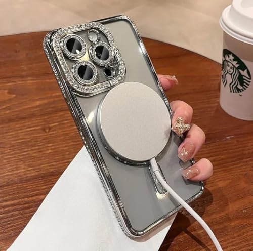Image of Cute Compatible with iPhone 13 Diamon Glitter Case,Luxury Bling Rhinestone Soft Clear TPU Bumper Case,Compatible with MagSfe and Camera Lens Protection Cover for Women Girls (Silver)