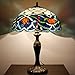WERFACTORY Tiffany Table Lamp Stained Glass Style Bedside Lamp Blue Lotus 16X16X24 Inches Desk Reading Light Metal Base Decor Bedroom Living Room Home Office S220 Series