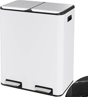 Arlopu 16Gal Dual Trash Can w/2 Built-in Box for Odor Control, Hands-Free Kitchen Garbage Bin, Recycle Waste Dustbin, Soft-Close Lid, 2 Buckets,Foot Pedal, Side Handle, Airtight,for Home Office