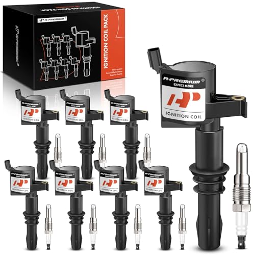 A-Premium Set of 8 Ignition Coil Pack and Iridium Spark Plugs Compatible with Ford Expedition F-150 F-250 F-350 Super Duty & Lincoln Mark LT Navigator 2005-5008
