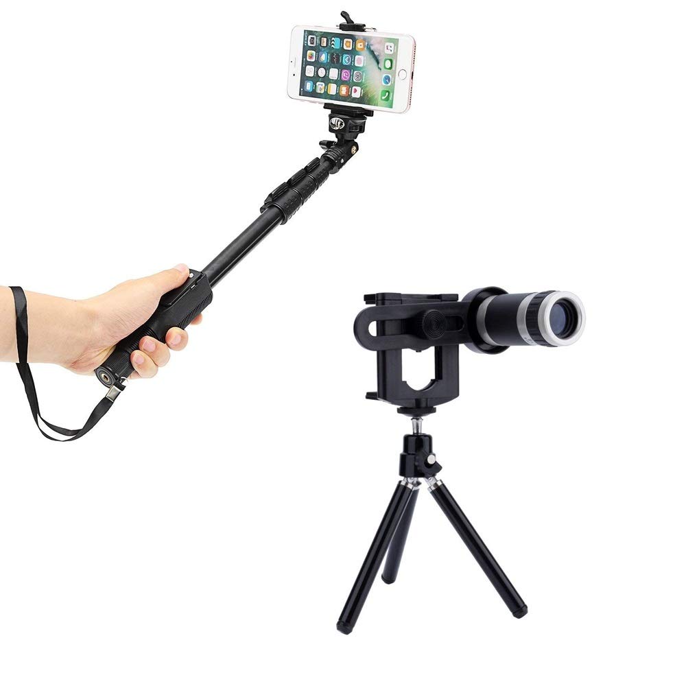 Drumstone Bluetooth Handheld Selfie Stick with 8X Optical Camera Zoomer