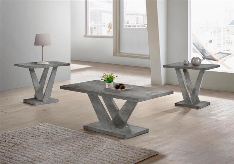 Titanic Furniture Eva 3-Piece Wood Coffee Table Set in Light Gray Matte