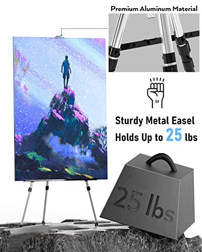 Nicpro Painting Easel For Display, Adjustable Height 17" To 66" Tabletop & Floor Art Easel, Aluminum Tripod Artist Easels Stand For Painting Canvas, Wedding Signs With Carry Bag - Silver #TOP2
