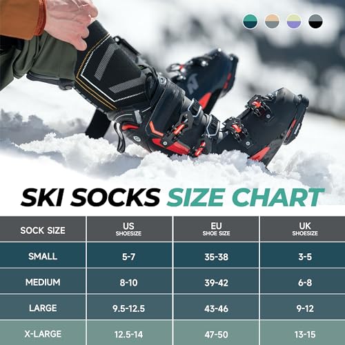 Puliou Ski Socks Merino Wool, Thermal Socks, Snowboard Socks, Breathable And Anti-Chafing, Suitable For Cold Weather Unisex For Men, Women And Teens, Black L (2 Pairs) - 6
