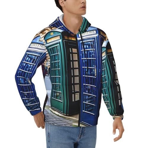 Sweat à capuche zippé pour homme avec cordon motif cabine britannique